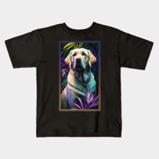 Labrador Retriever Dog Vibrant Tropical Flower Tall Digital Oil Painting Portrait 3 Kids T-Shirt